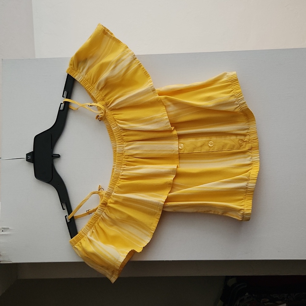 Yellow Striped Cold Shoulder Crop Top